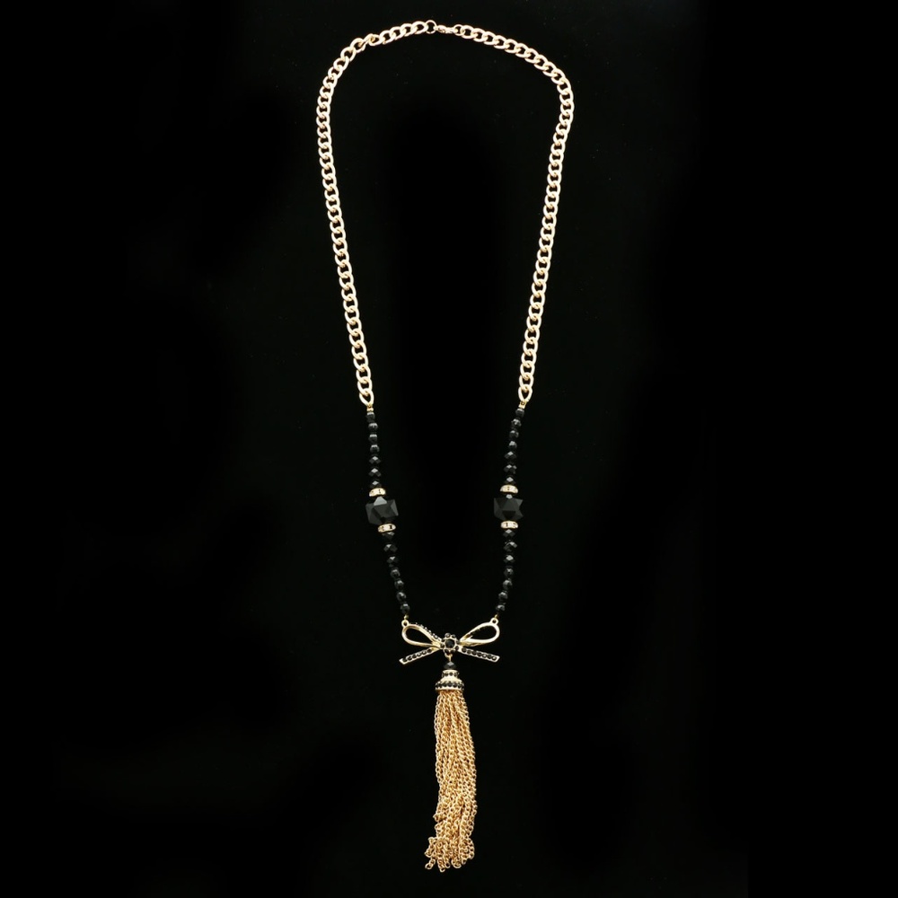 Luxury Crystal Y-Necklace Gold/Black NWOT